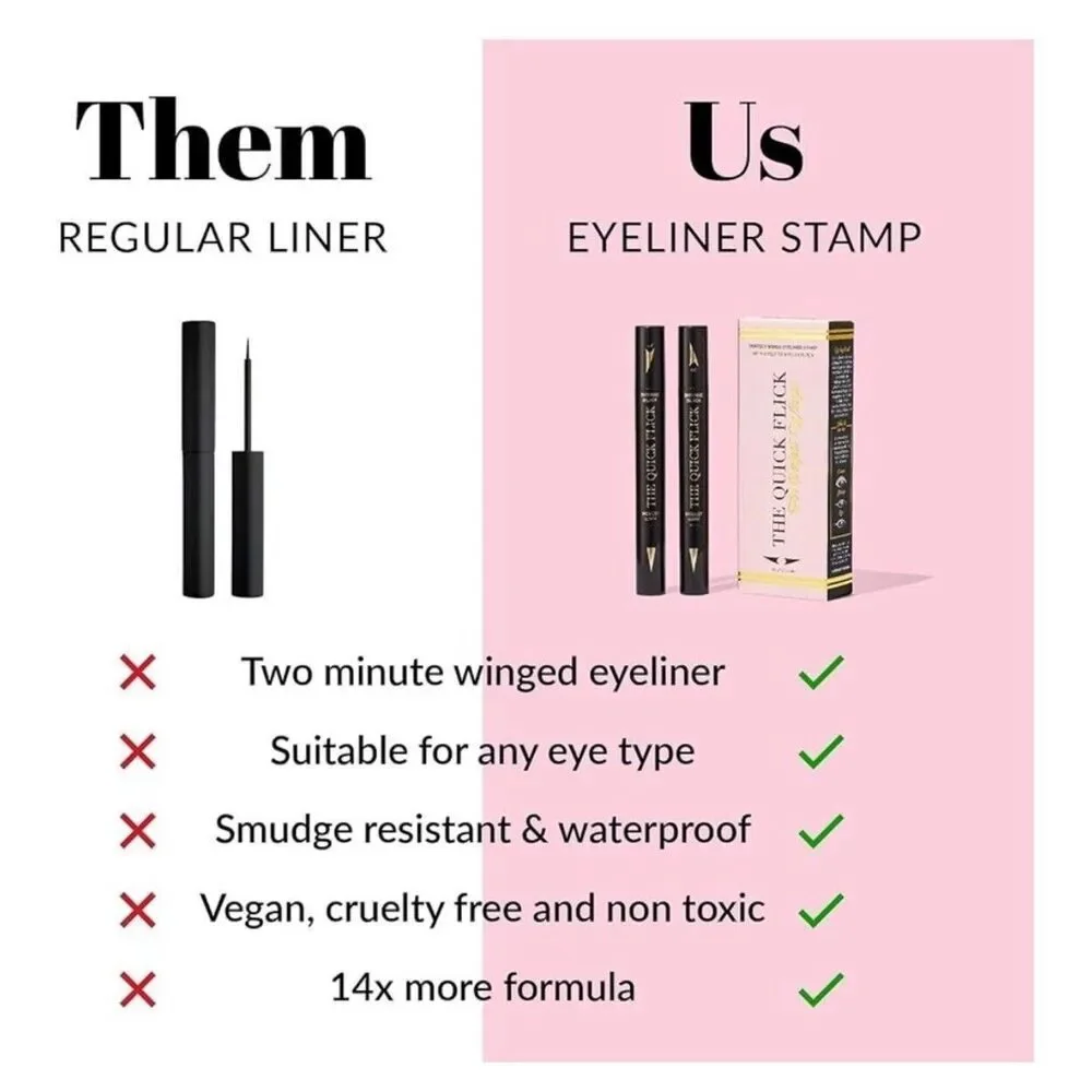 THE QUICK FLICK Intense Black Eyeliner Stamp For Perfect Wings Modest 10mm NIB